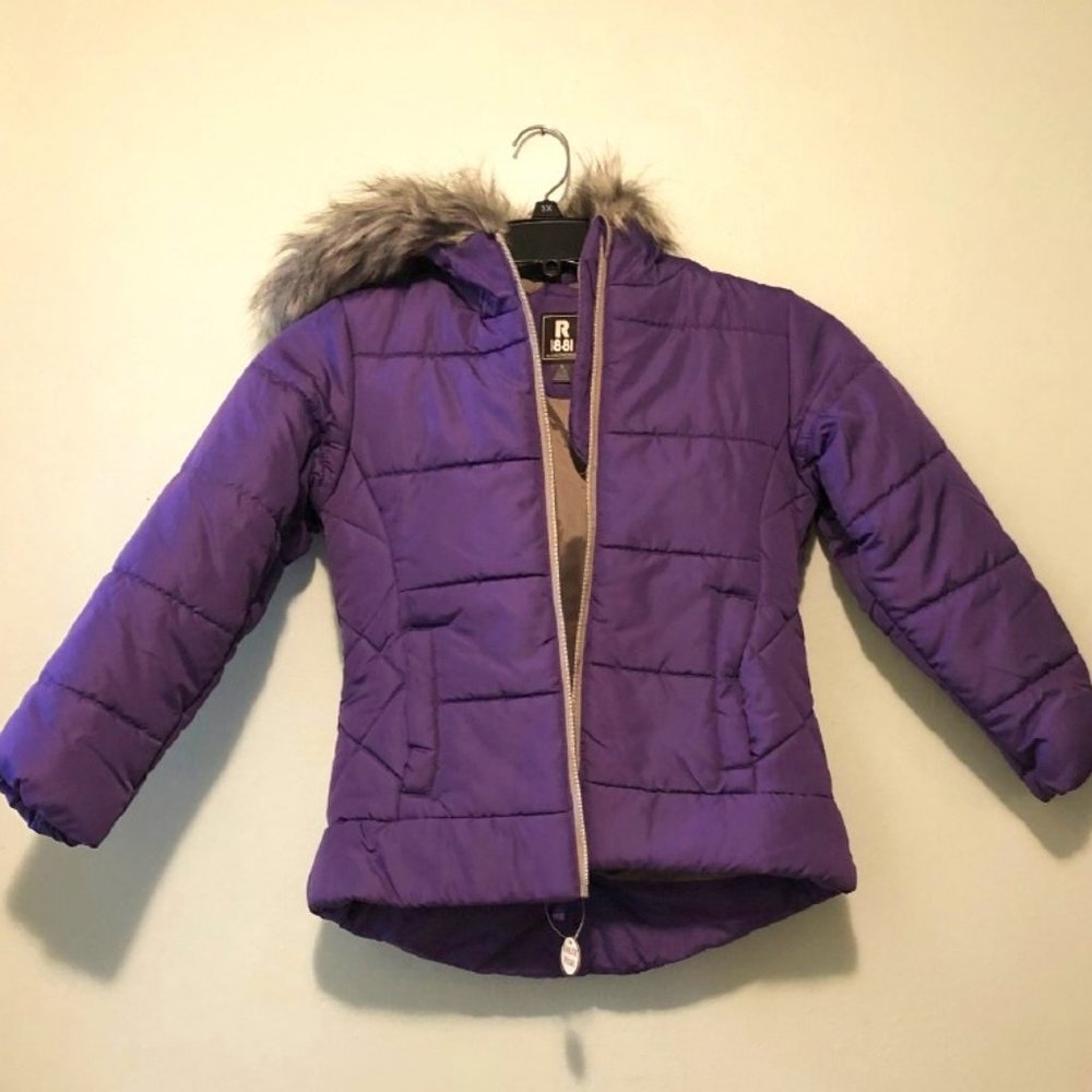 Purple Kids Jacket with Faux Fur Hood